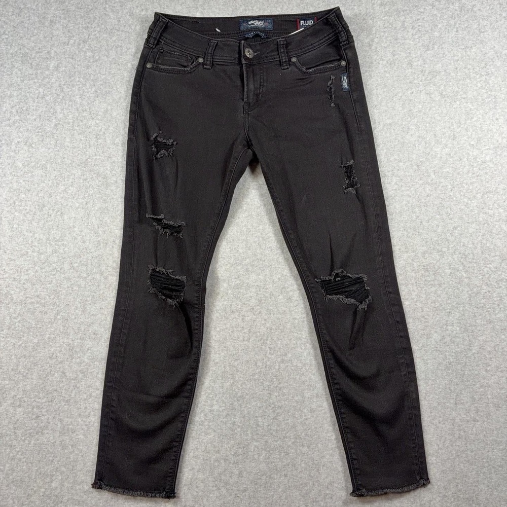 Silver Jeans Co Tuesday Skinny Jeans Womens 28x26 Black Low Rise Distressed